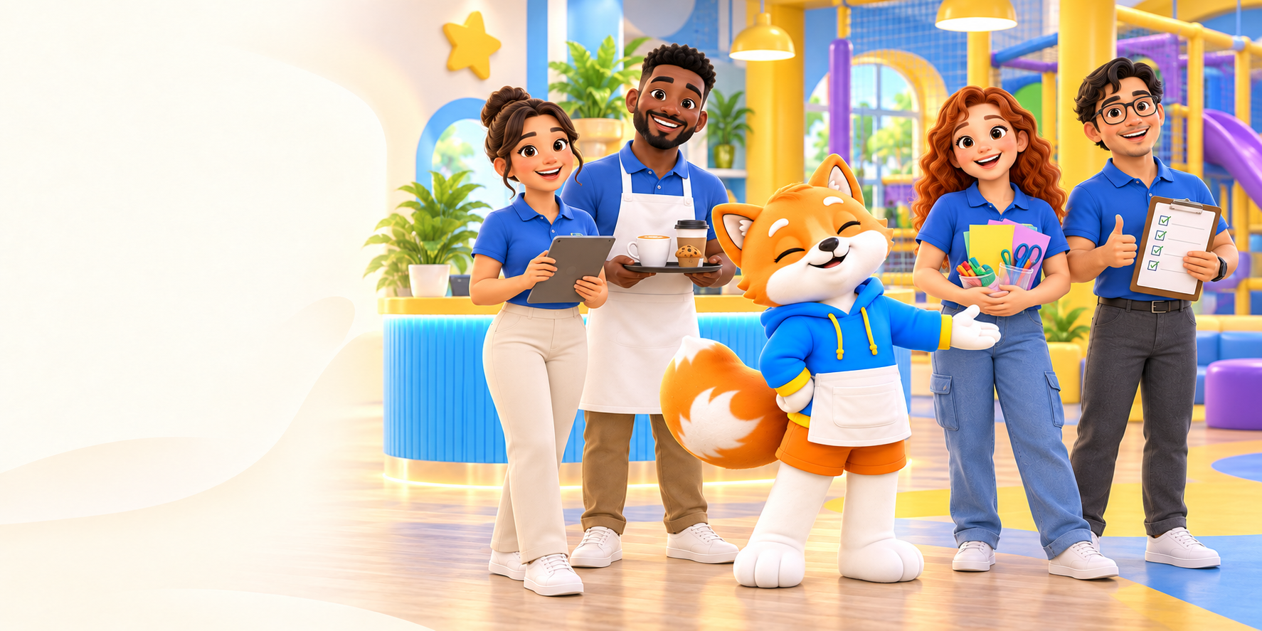Nova the Fox welcomes an illustrated team at a colorful KidzNova reception