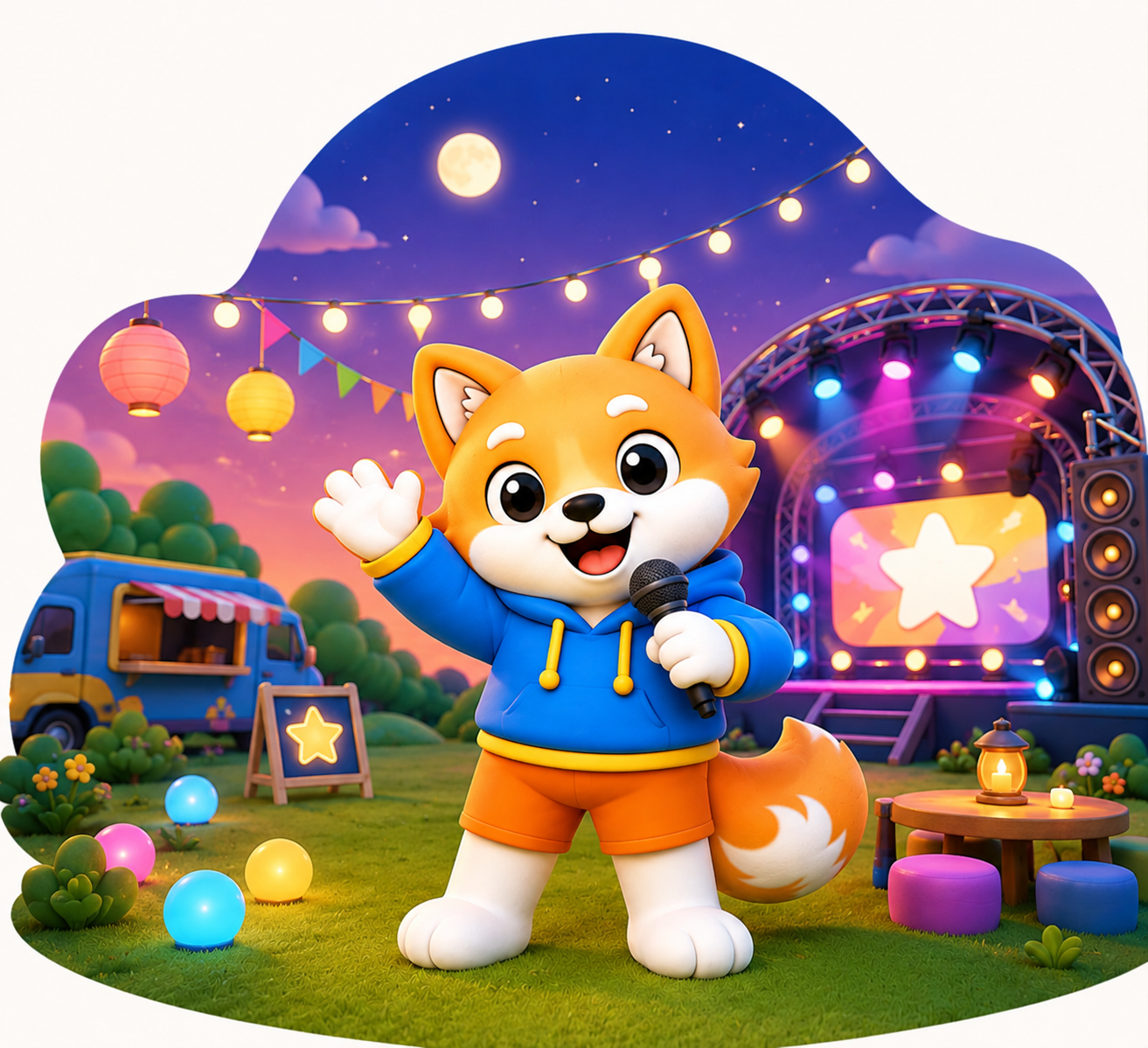 Nova mascot hosting a colorful night event on stage