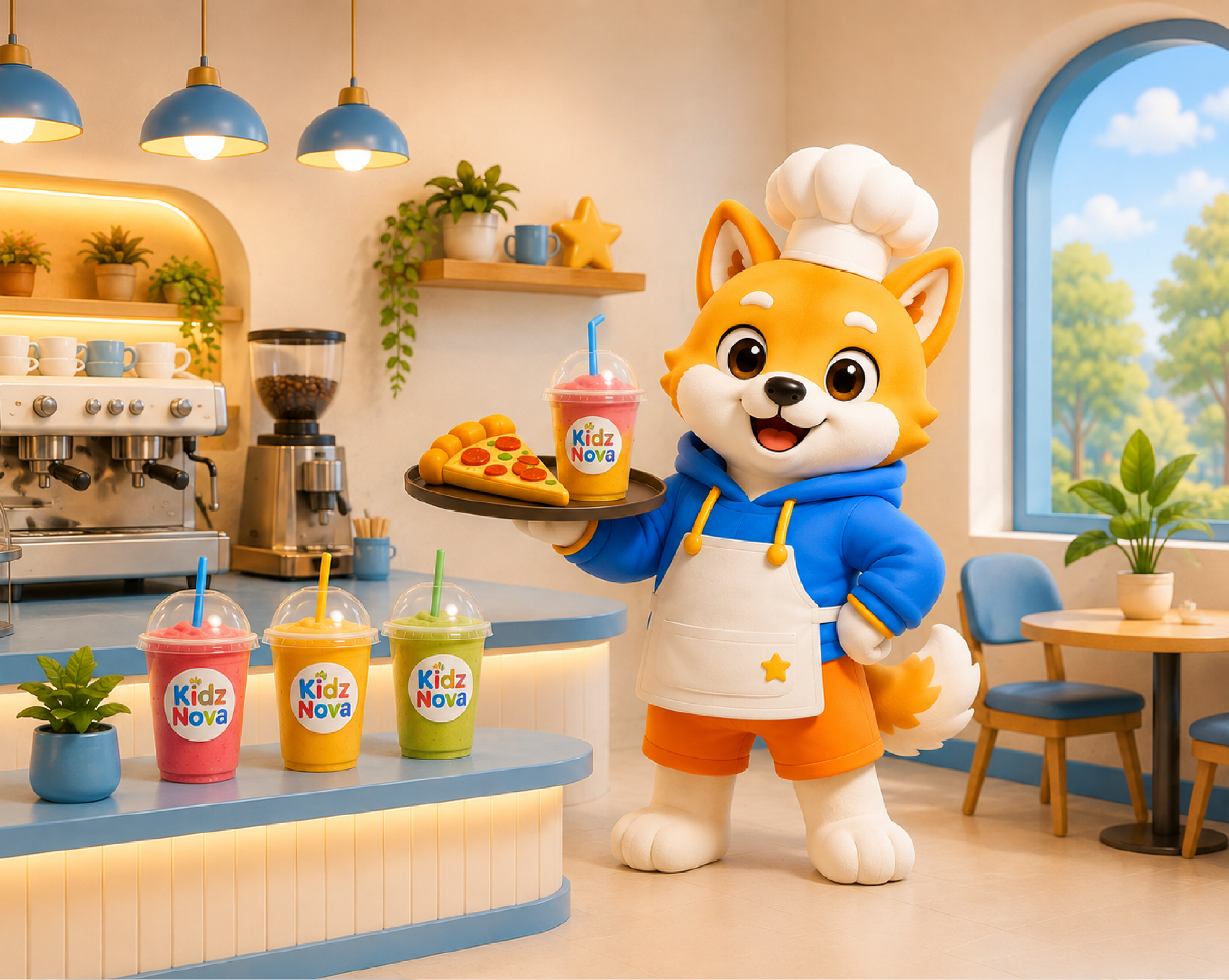 Nova Cafe interior and menu cover art